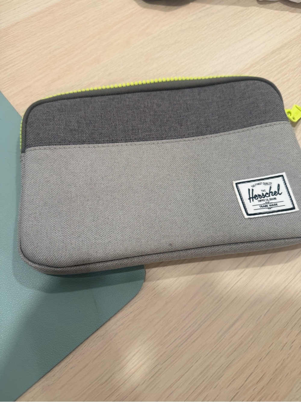 Herschel Supply Company Gray Travel Organizer Pouch with Neon Yellow Zipper